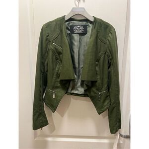 Blanc Noir Olive Green Suede Moto Biker Jacket Open Front Coat size S NWOT